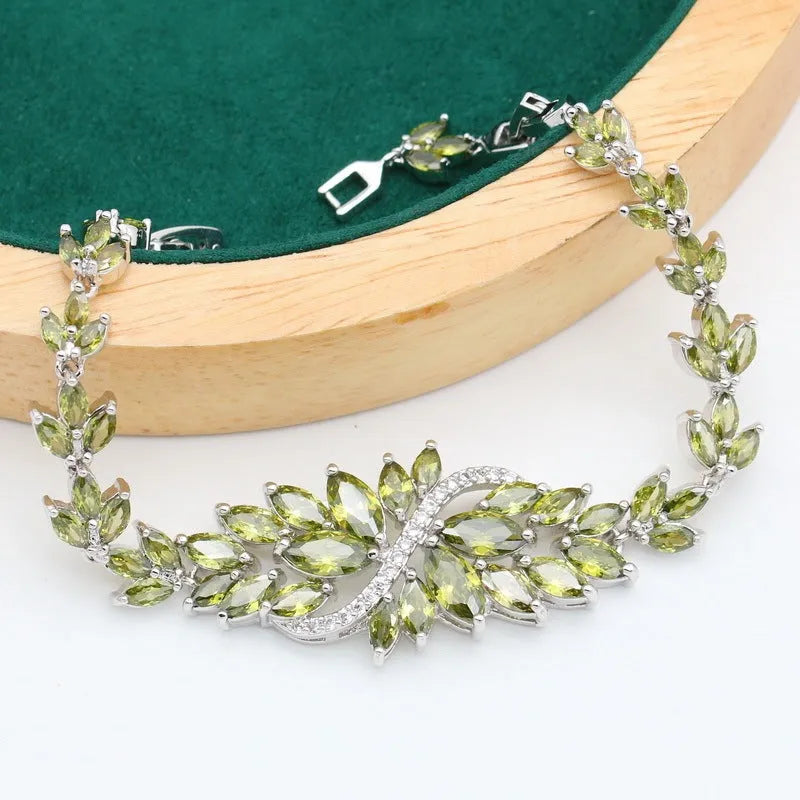 Copper inlaid zircon retro jewellery set with floral pattern including necklace, earrings, ring and bracelet