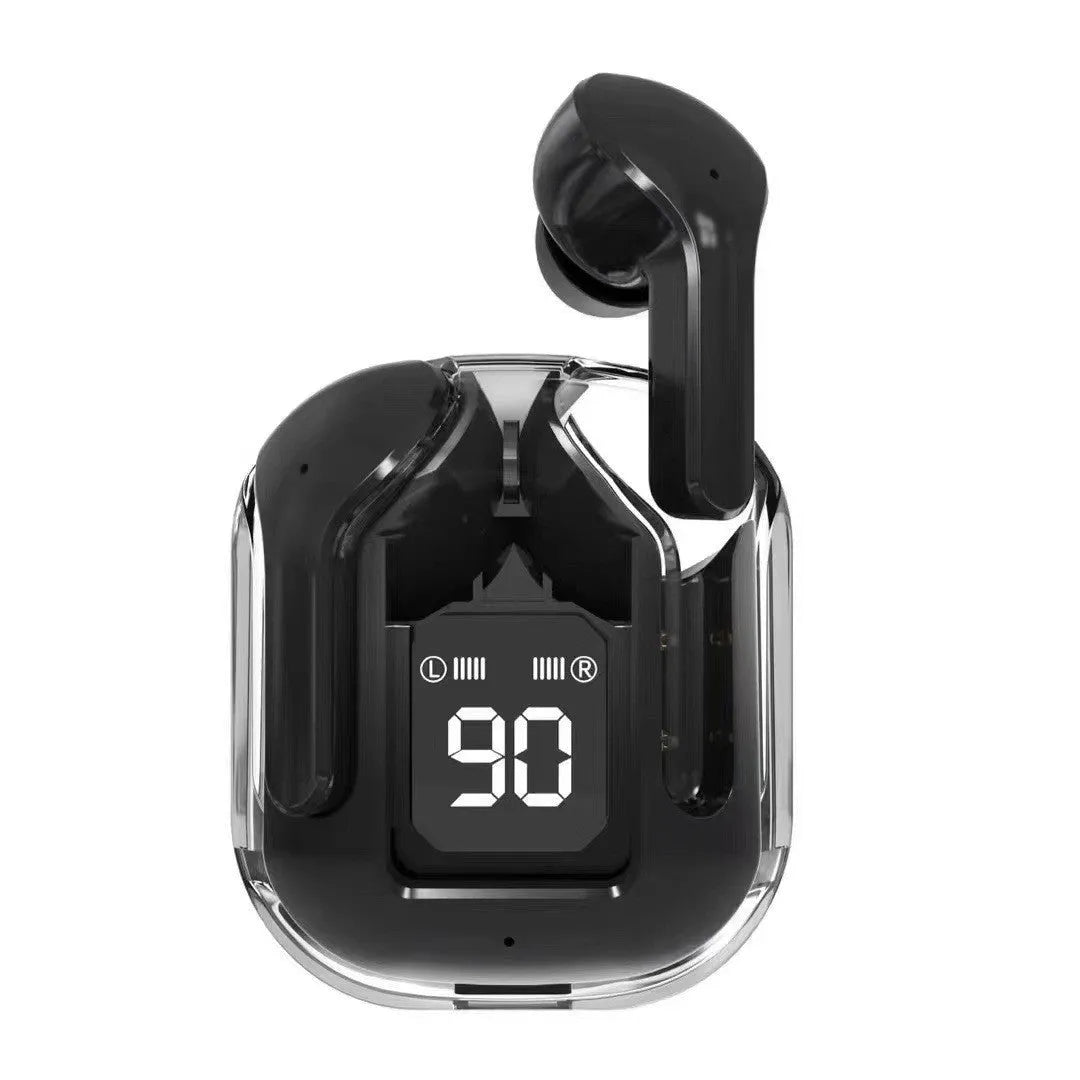Transparent space capsule Bluetooth headset body with digital display and Jerry chip in black white blue green and peach