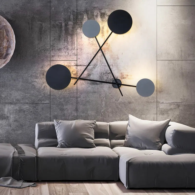 Nordic industrial triangular wrought iron LED wall lamp black finish round lamp head