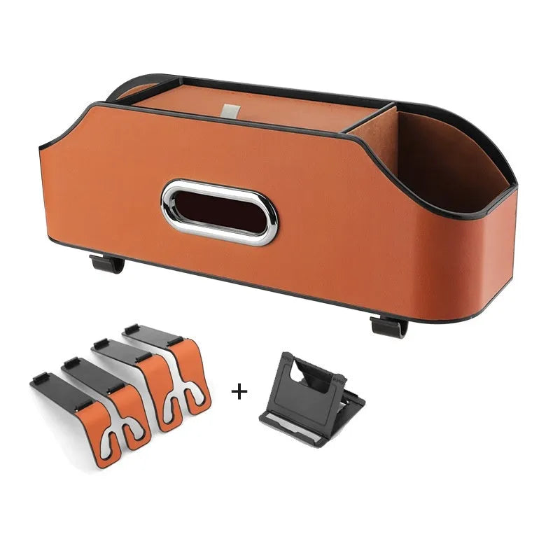 Genuine leather car tissue box organiser with additional storage compartment
