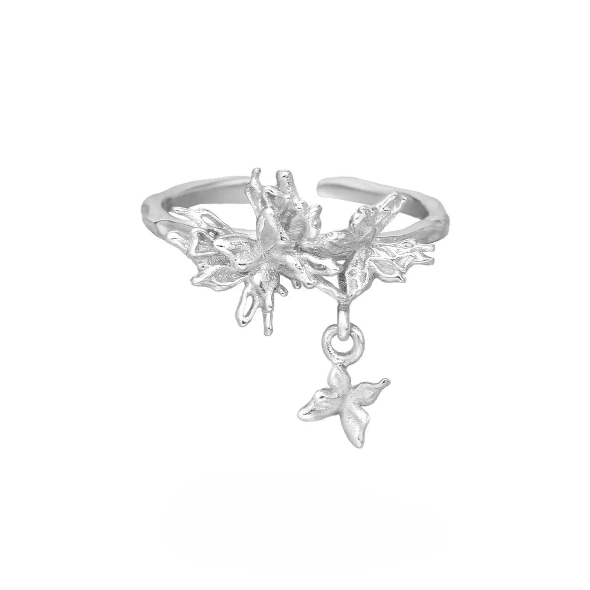Silver adjustable butterfly ring with electroplated white gold or 18K gold finish