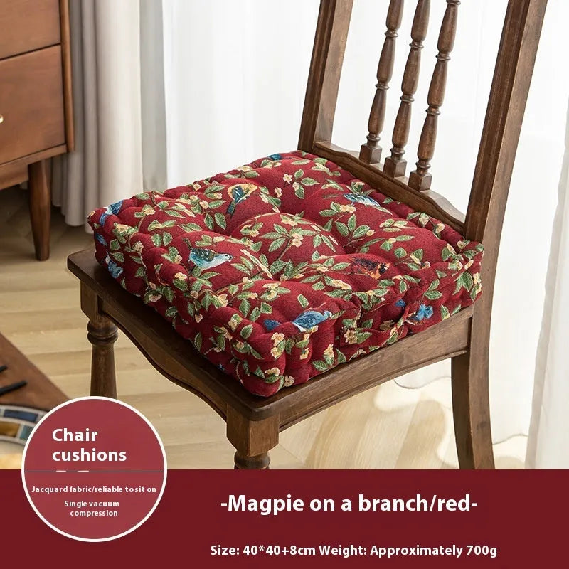 American style square dining chair cushion with plant pattern and 8cm thick PP cotton filling