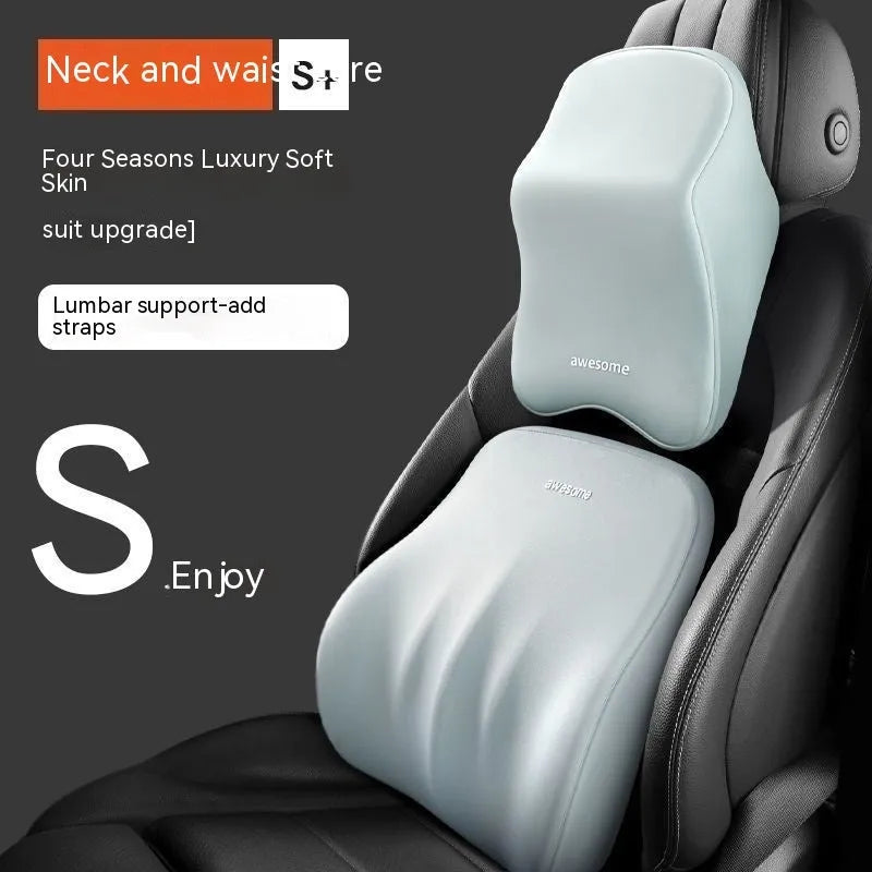 Memory foam car headrest pillow and lumbar support pillow in four colour options