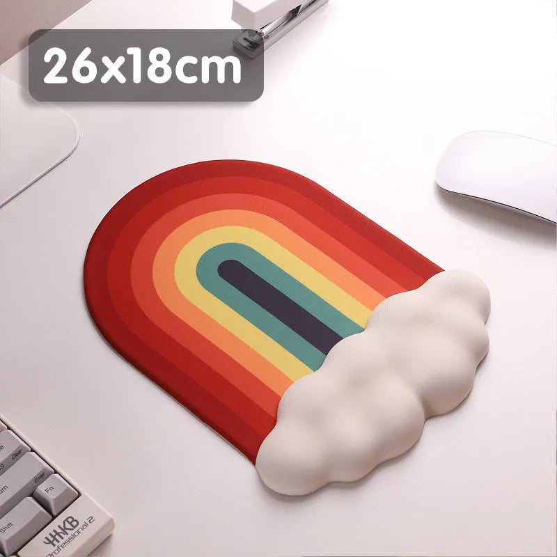Silica gel wrister mouse pad with matching keyboard support featuring cloud pattern designs