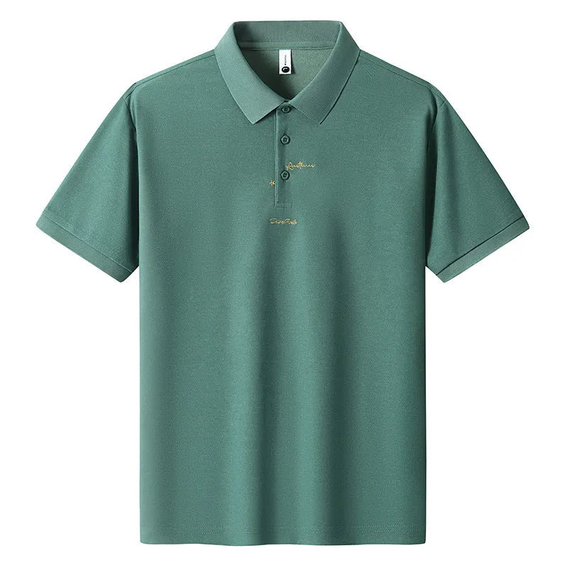 Men's loose-fit casual cotton T-shirt with a letter pattern, shown in one of six available colours.