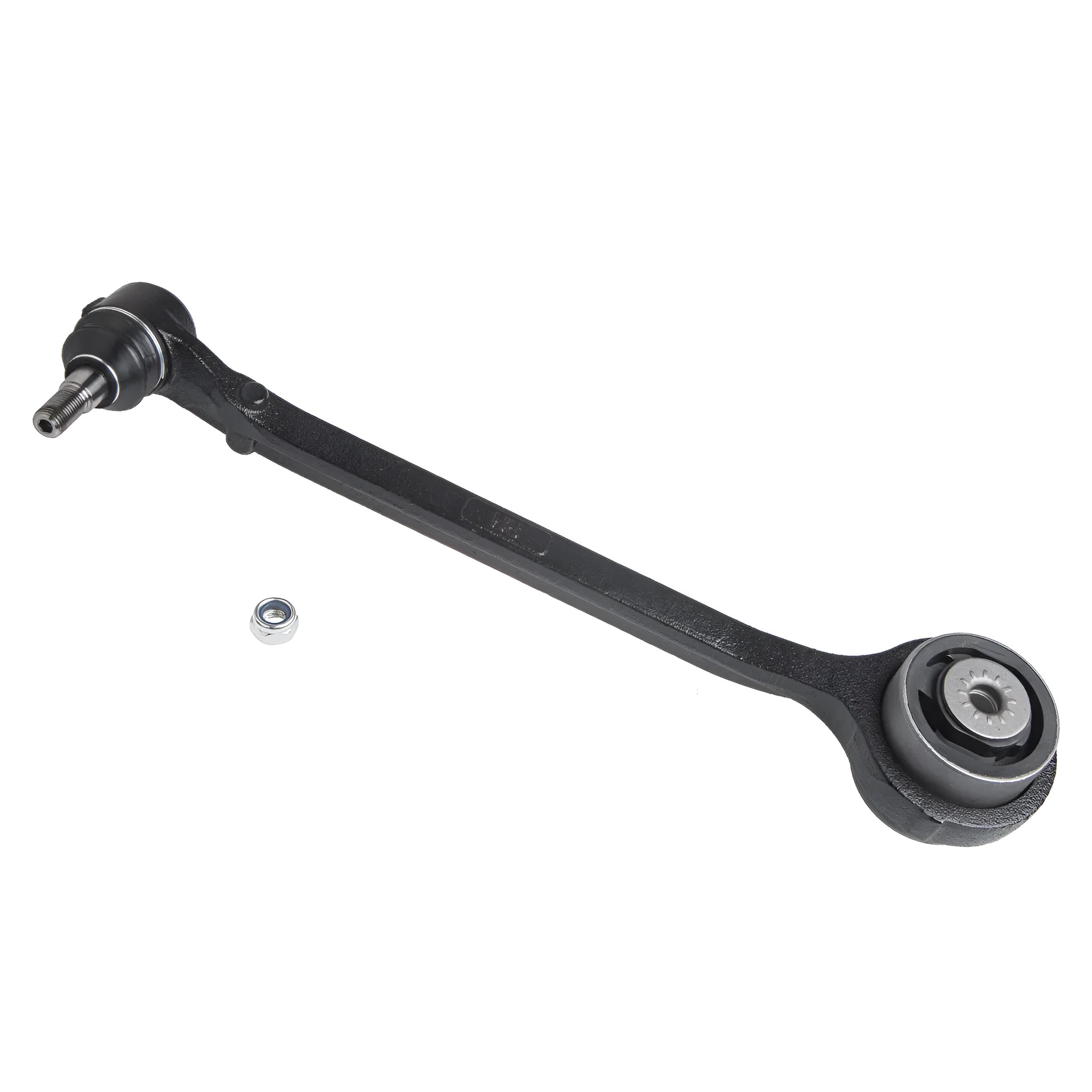Black automotive control arm for Chrysler and Dodge MacPherson suspension systems