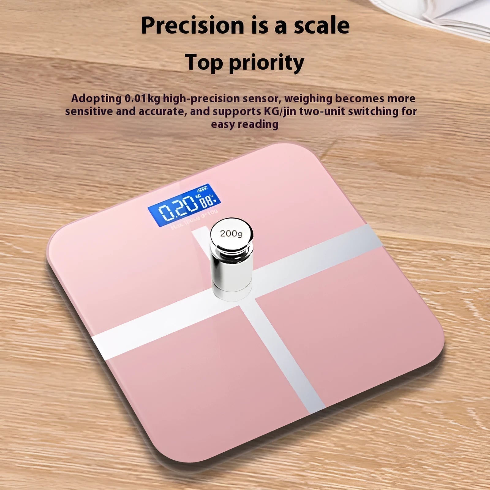 26 x 26 cm household body weighing scale in rose gold finish with multiple power options