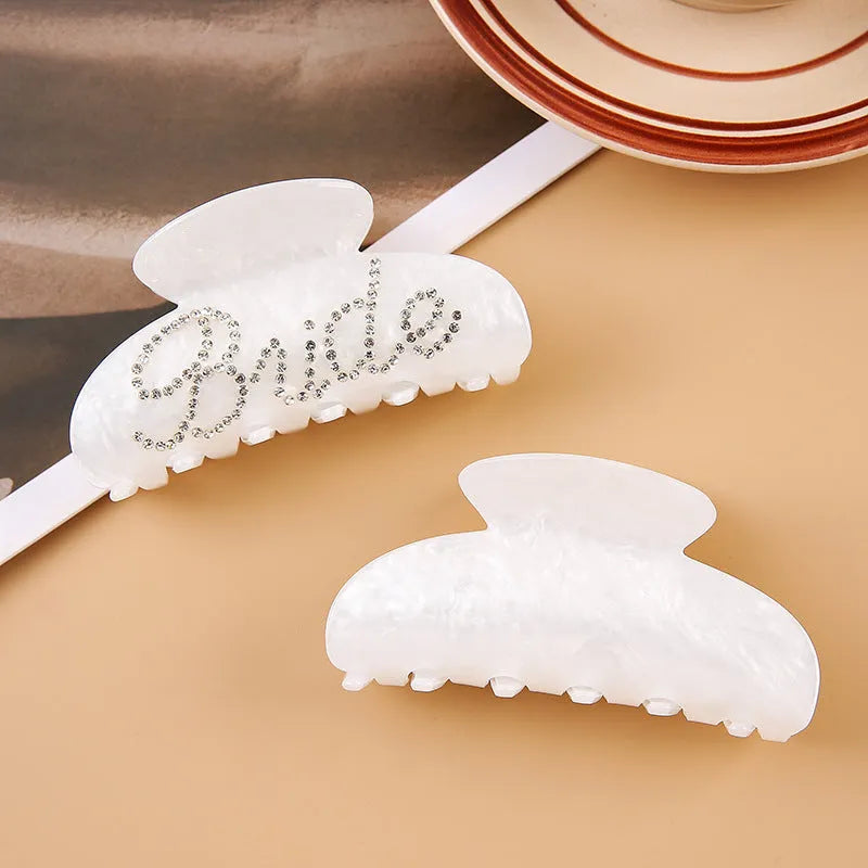 10cm acrylic diamond shower shark clip hair barrette with spot drill finish in pink or white