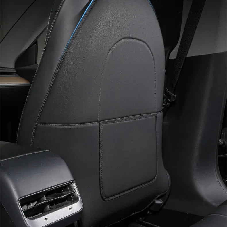 Black leather rear seat anti kick pad for car protection against scuffs and dirt marks