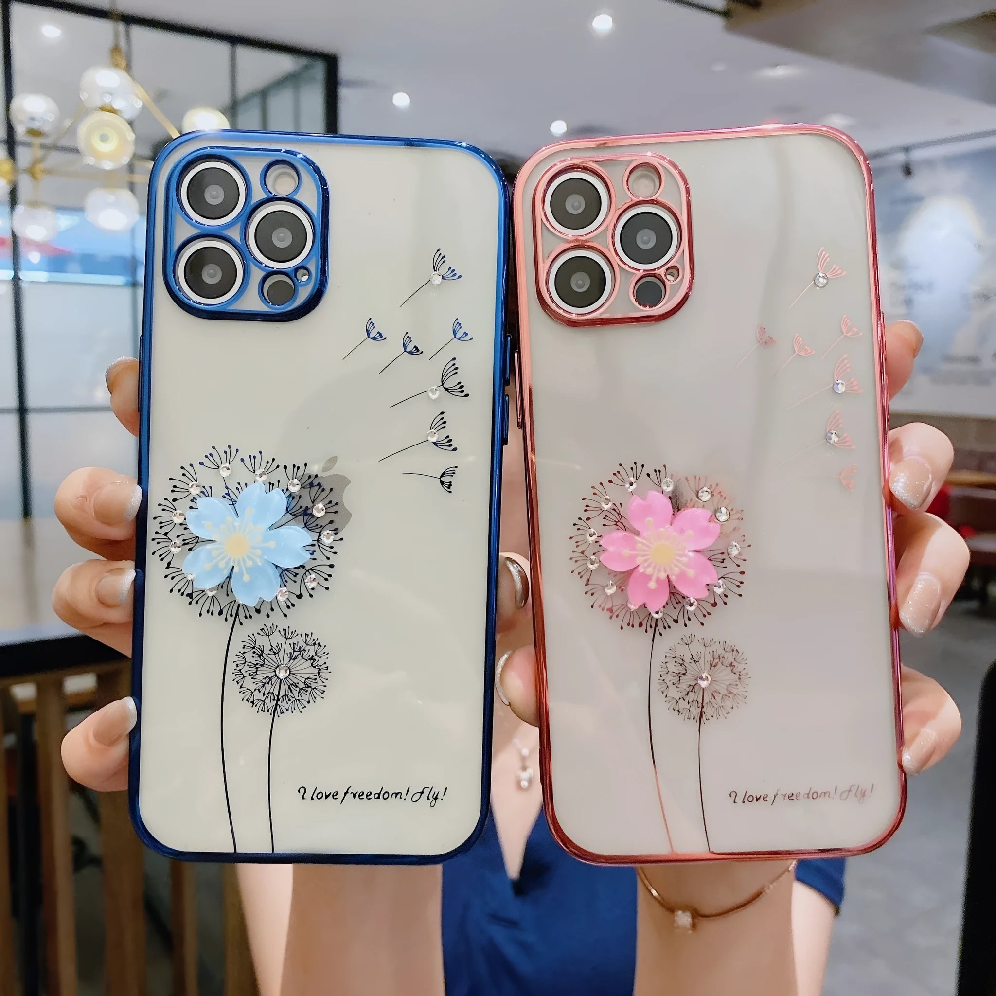 Green 3D flower design phone case with spin stand for iPhone, showing built-in screen protector.