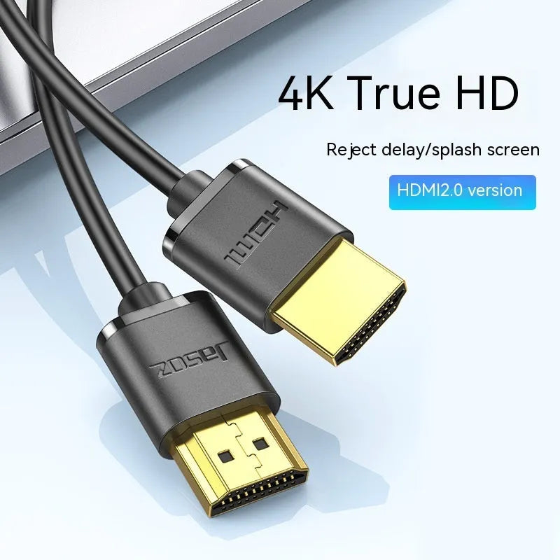 Gold-plated HDMI computer connection cable with thin, flexible black cord.