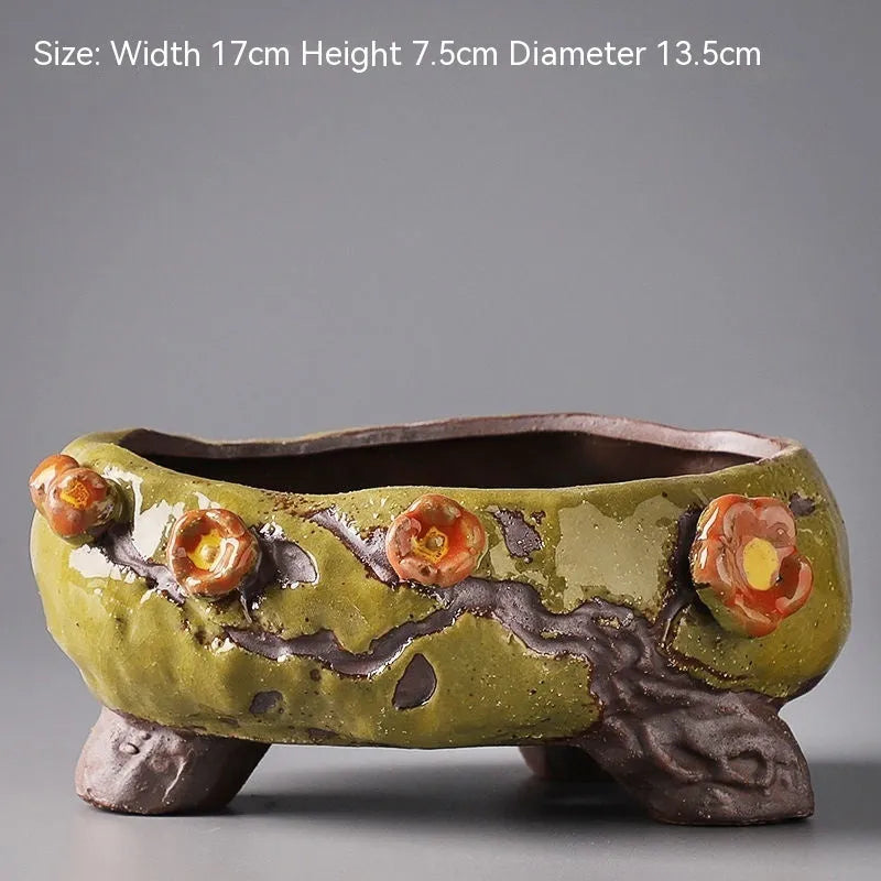 Hand-painted large caliber ceramic combination flower pot with cute pastoral meat and flower design in colour option A