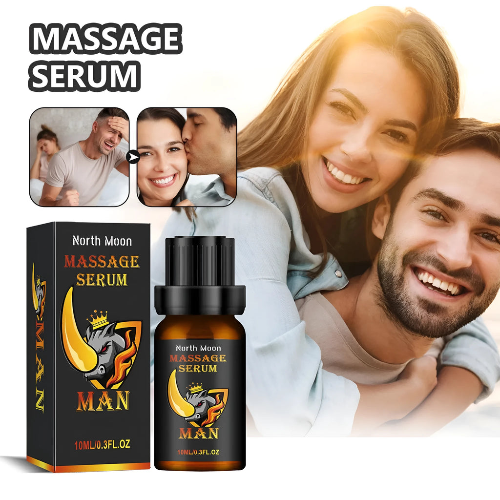 10ml glass bottle of men's endurance vitality massage essential oil with ginger and vitamin E.