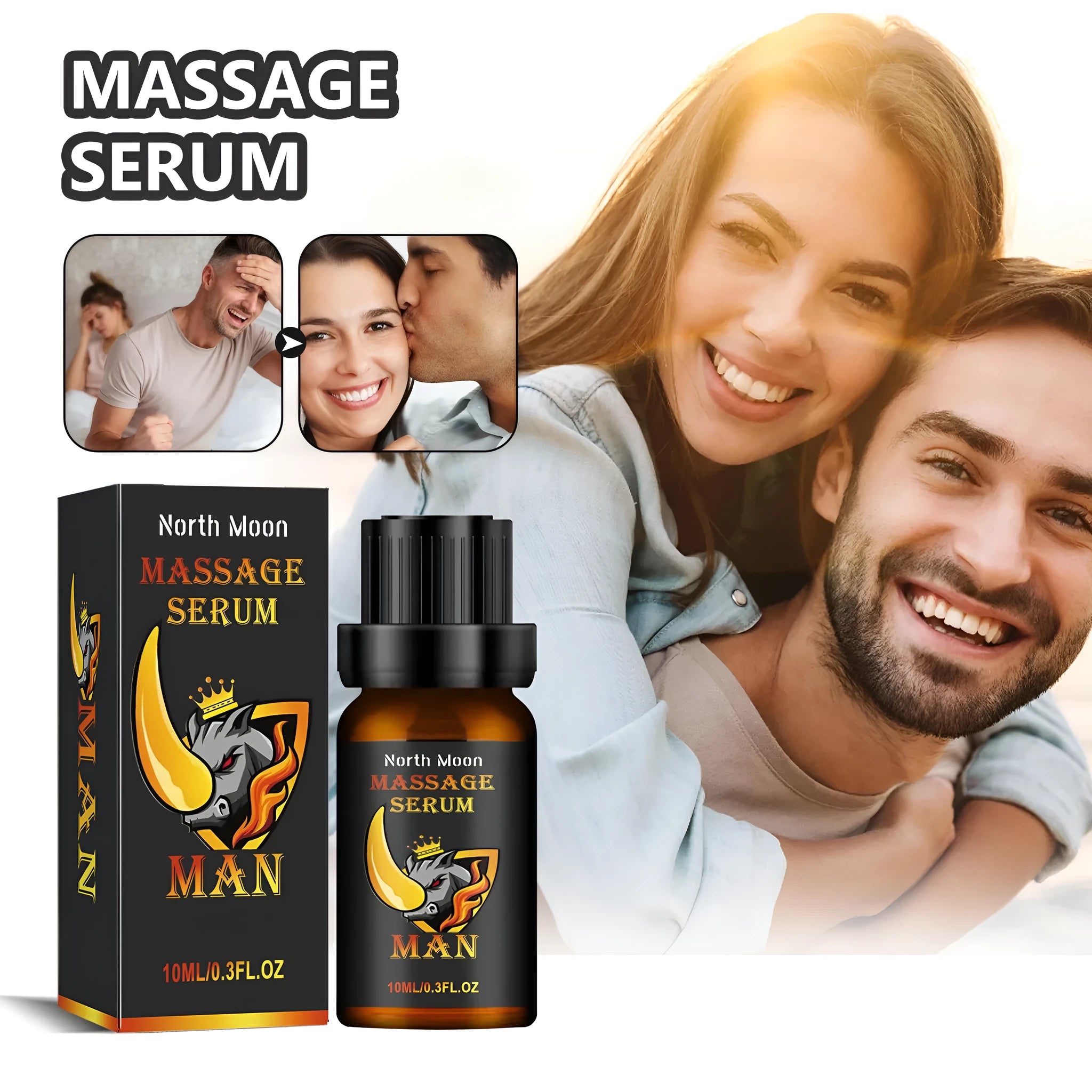 10ml glass bottle of men's endurance vitality massage essential oil with ginger and vitamin E.