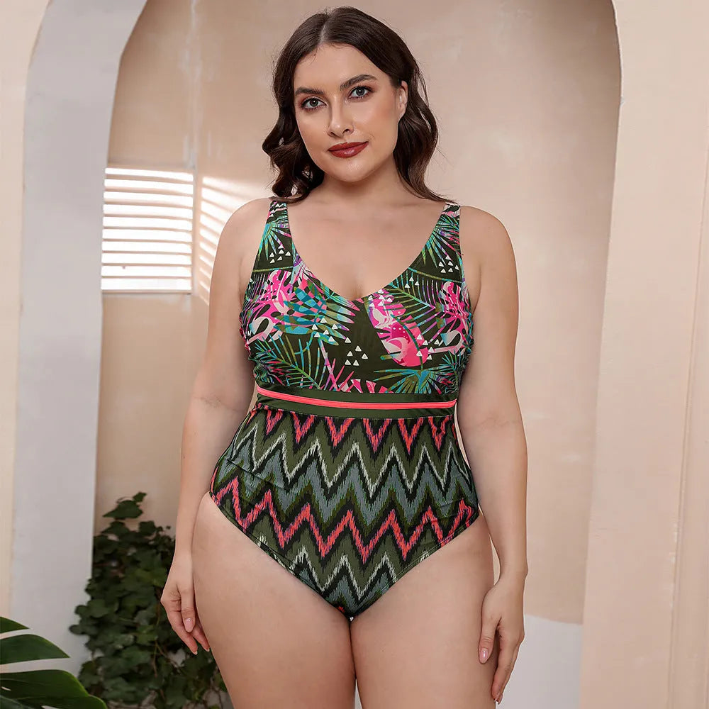 Women's blue striped vest print one-piece swimsuit with spaghetti straps on a mannequin