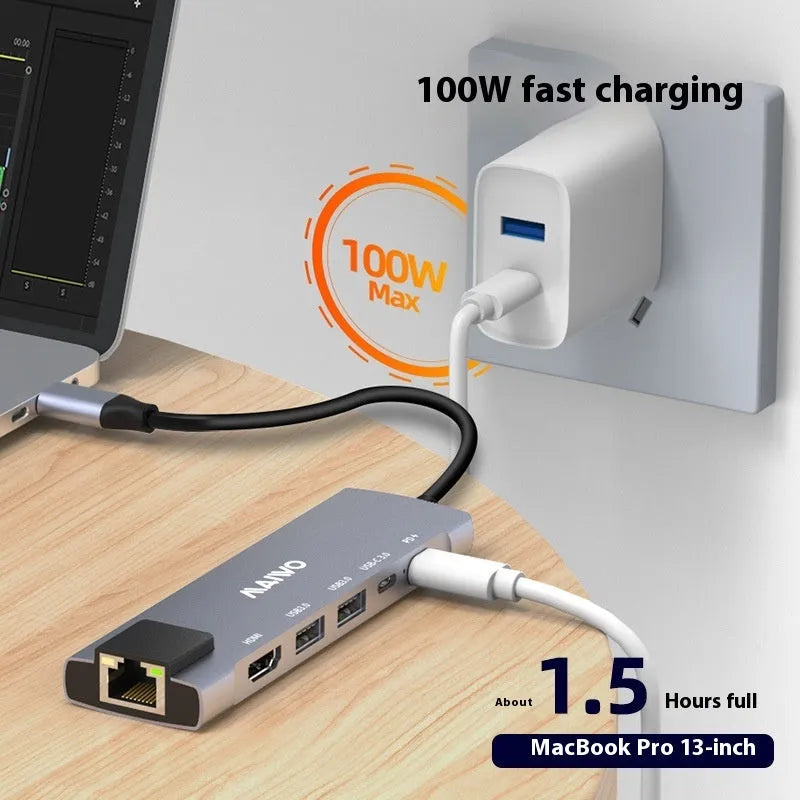 Steam Deck docking station with HDMI, Ethernet, and USB 3.0 ports in aluminium shell