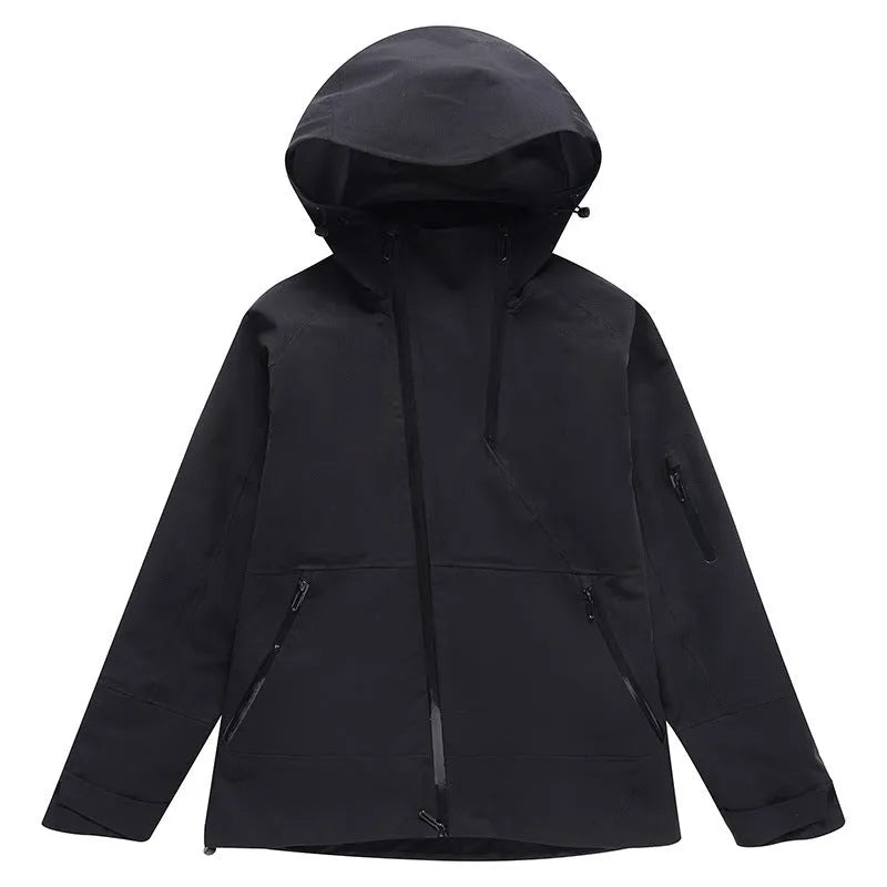 Men's and women's thin ski suit in black, designed for windproof and waterproof winter sports protection.