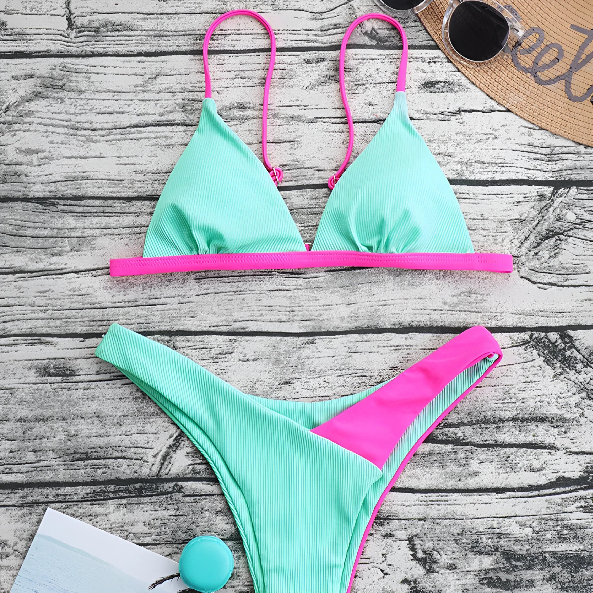 Women's patterned two-piece swimsuit bikini set in nylon fabric