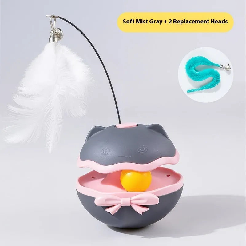Electric cat toy tumbler with self-moving teaser mechanism in lemon yellow, sky blue or soft fog grey plastic