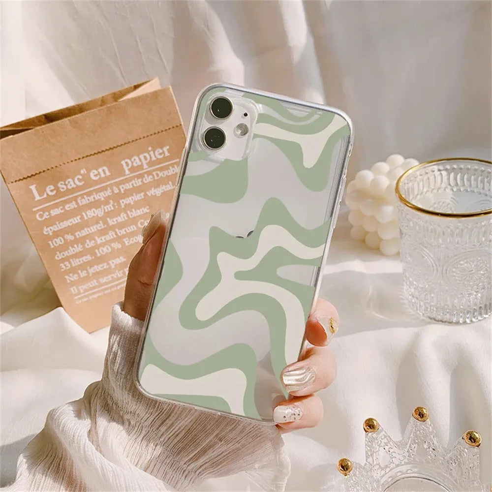 Transparent TPU soft shell phone case with striped wave pattern for iPhone