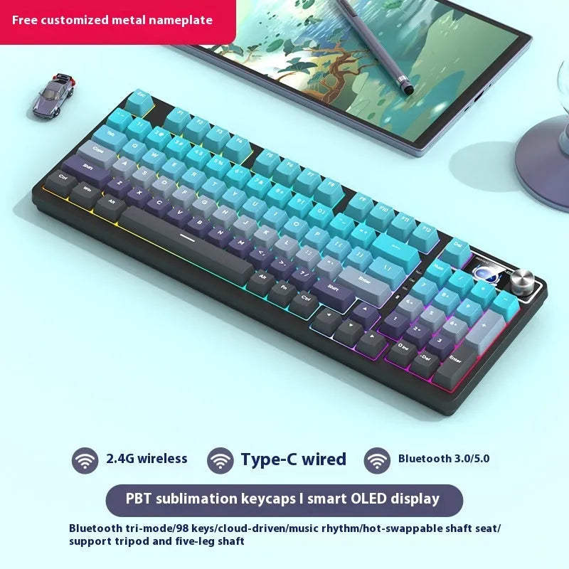 98-key wireless Bluetooth mechanical keyboard with multiple colour theme options