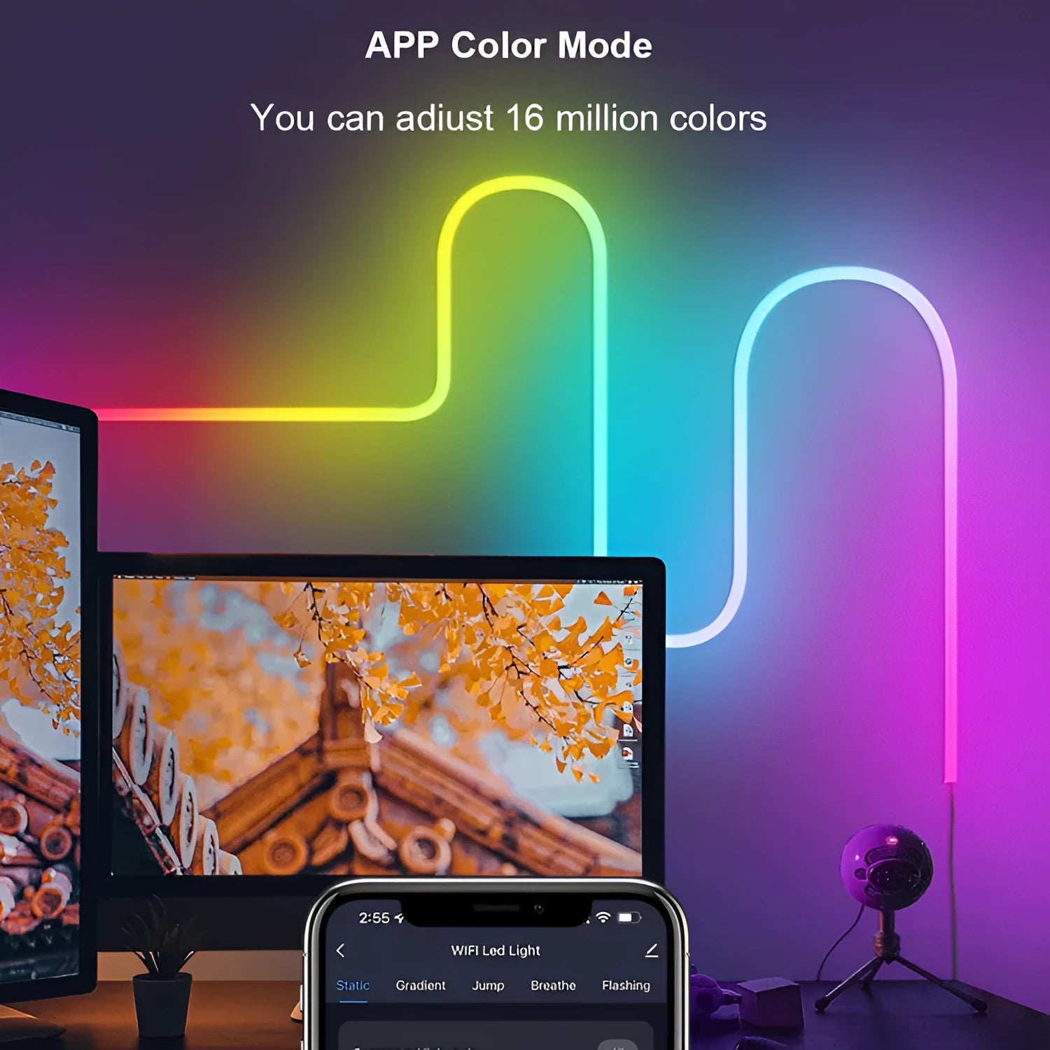 3 metre USB RGB LED neon light strips with remote control and music synchronisation capability