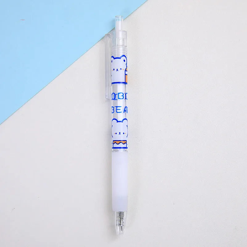 Set of six cute bear and rabbit character design retractable pen knives with ballpoint pens.