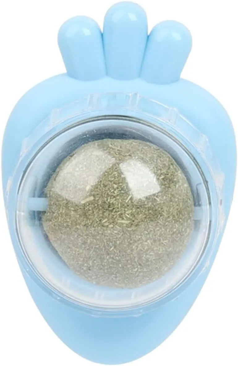 Blue carrot-shaped self-adhesive catnip balls for teeth cleaning and anxiety relief