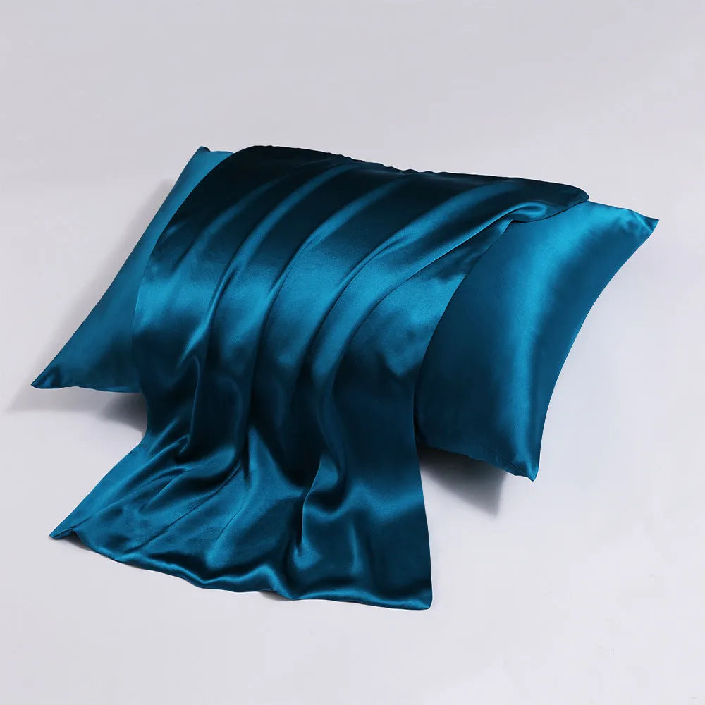 Double-sided silk zipper pillowcase in multiple colour options showing reversible design