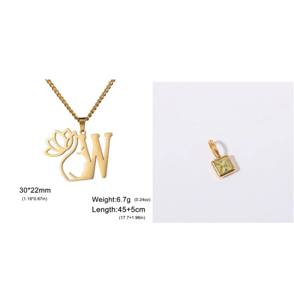 Stainless steel necklace with cross chain and a single initial letter pendant in gold tone.