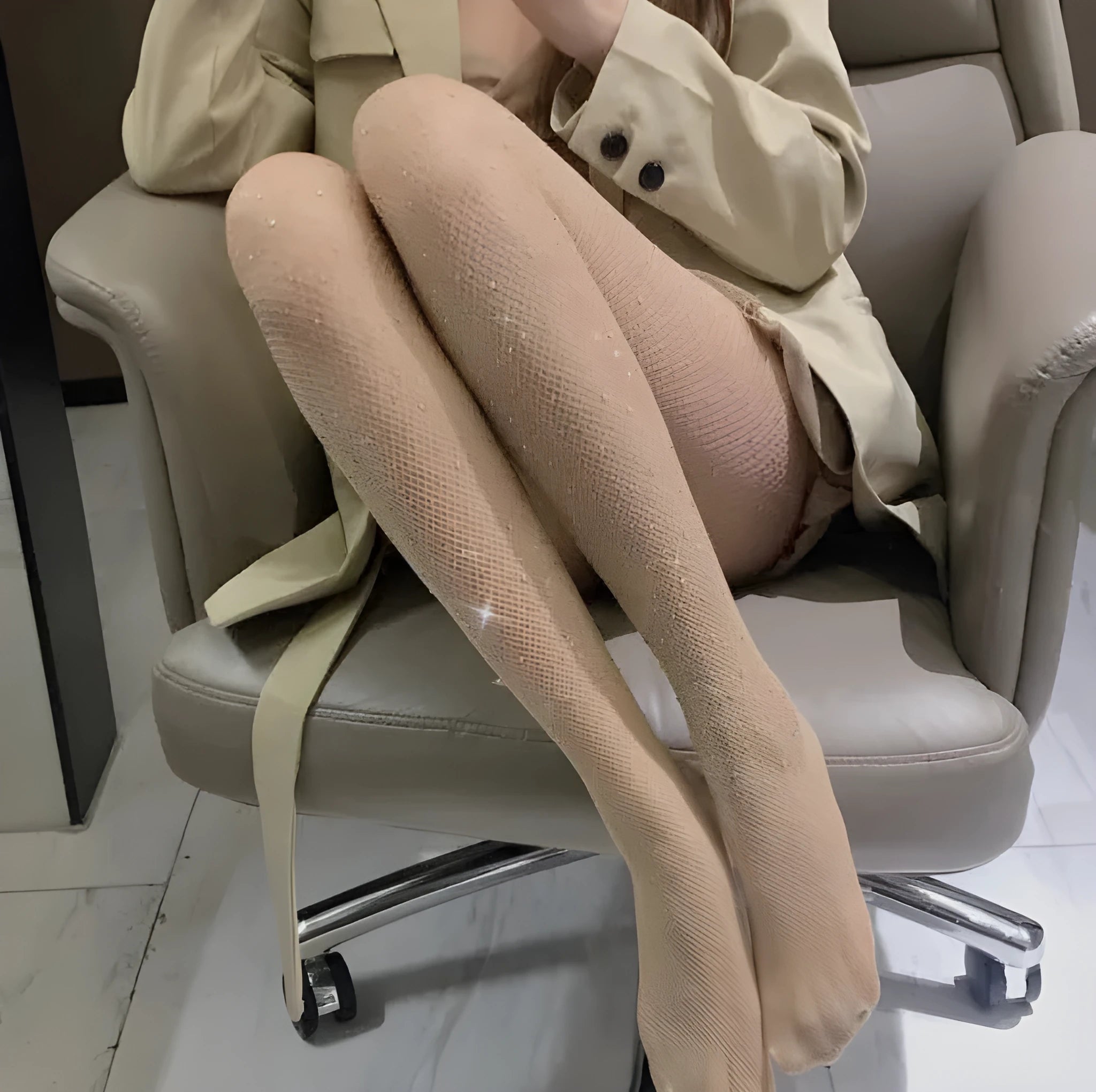 Women's fishnet stockings with diamond pattern mesh in skin colour, black, or white