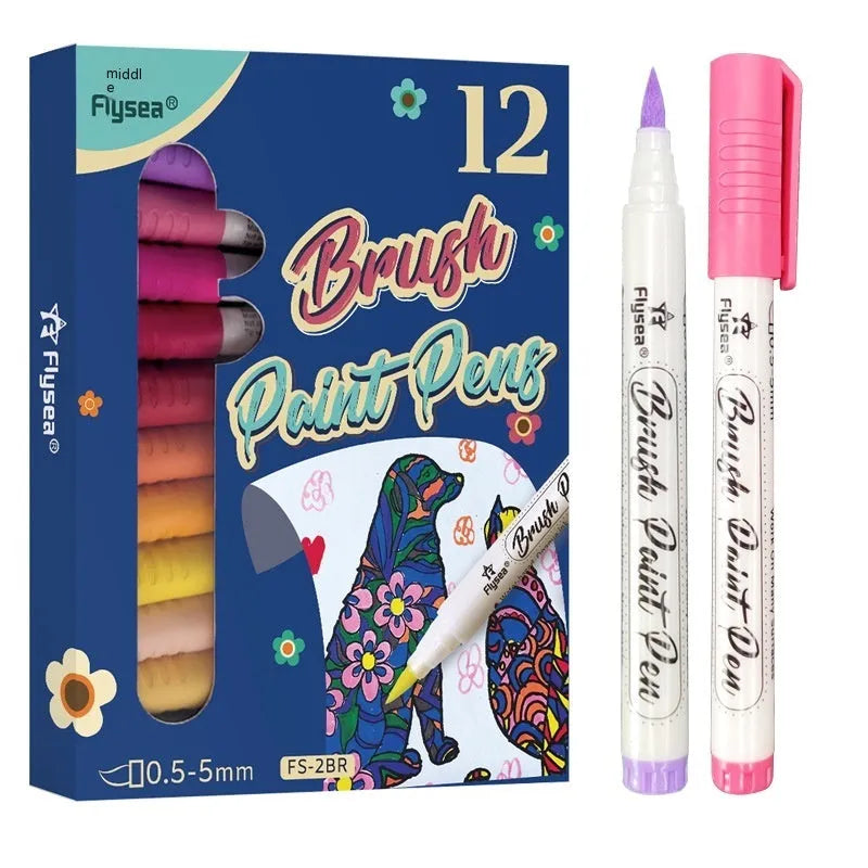 Set of acrylic gouache marker pens for hand-lettering and greeting card art projects in various colours.