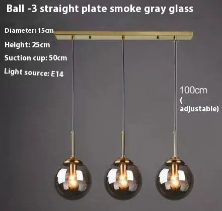 Modern round glass ball chandelier with spherical elements in Nordic style for living room or dining room