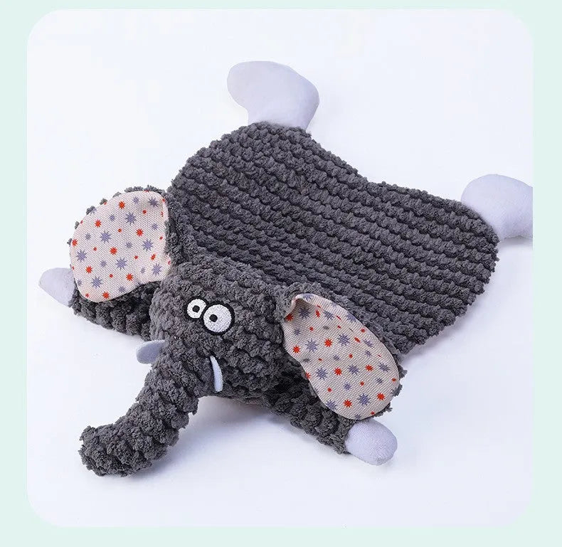Soft velvet pet toy shaped like a fox elephant with sound activation for cats and dogs