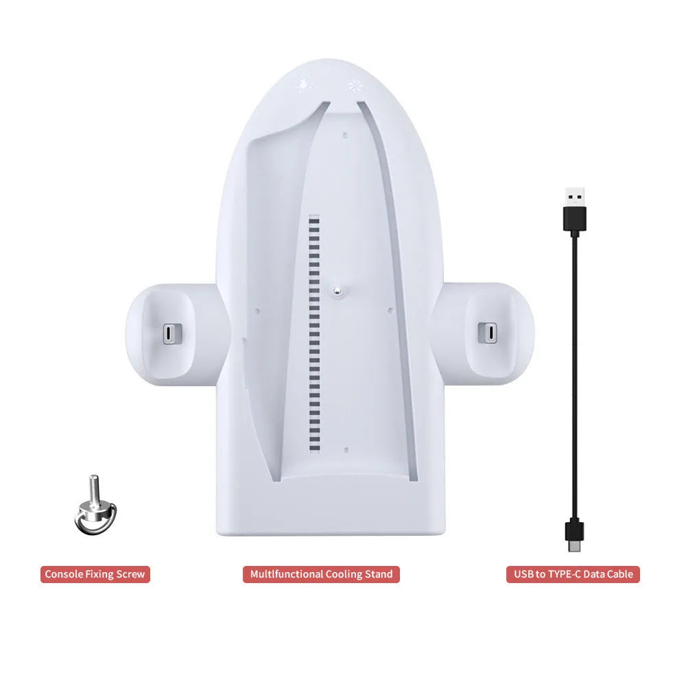White PS5 Slim multi-function cooler pad fan base with RGB light and USB charging interface
