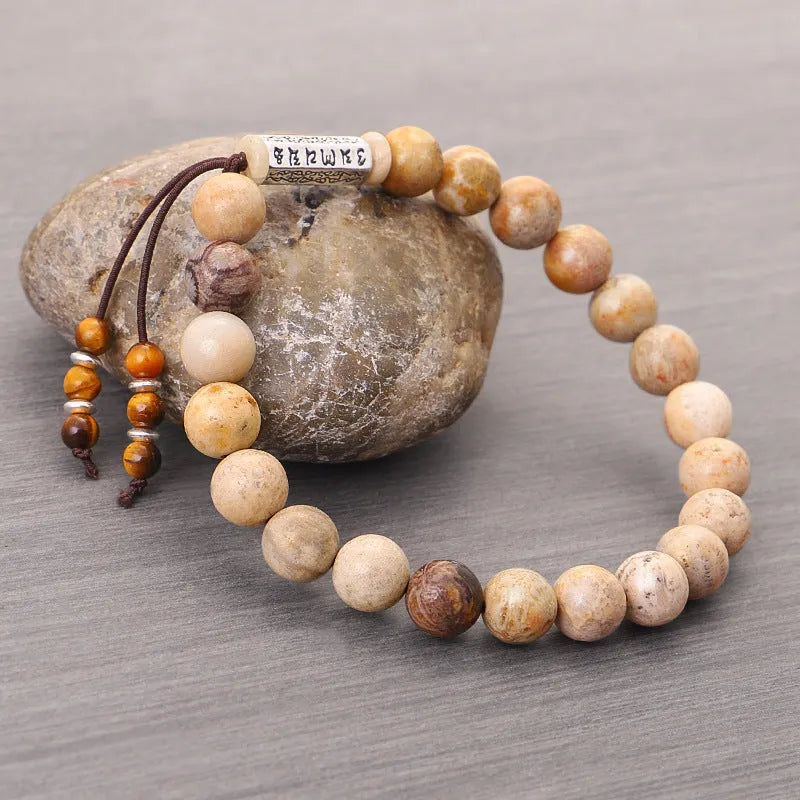 Handmade stone bead bracelet in wood colour with retro simple styling