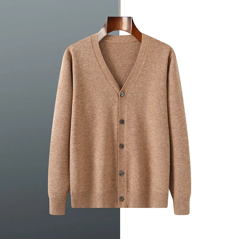 Men's V-neck Andy velvet knitted cardigan coat in loose fitting style