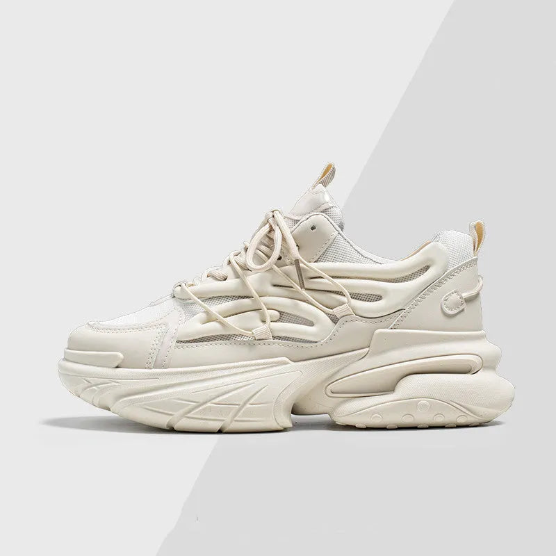 Men's beige mesh sneakers with round toe and lace-up front on rubber sole