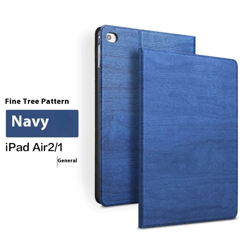 Sapphire blue imitation leather iPad protective cover showing bracket design for anti-fall security.