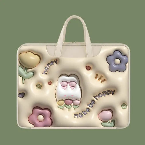 Inflatable PU leather laptop bag with trolley strap in cute panda design