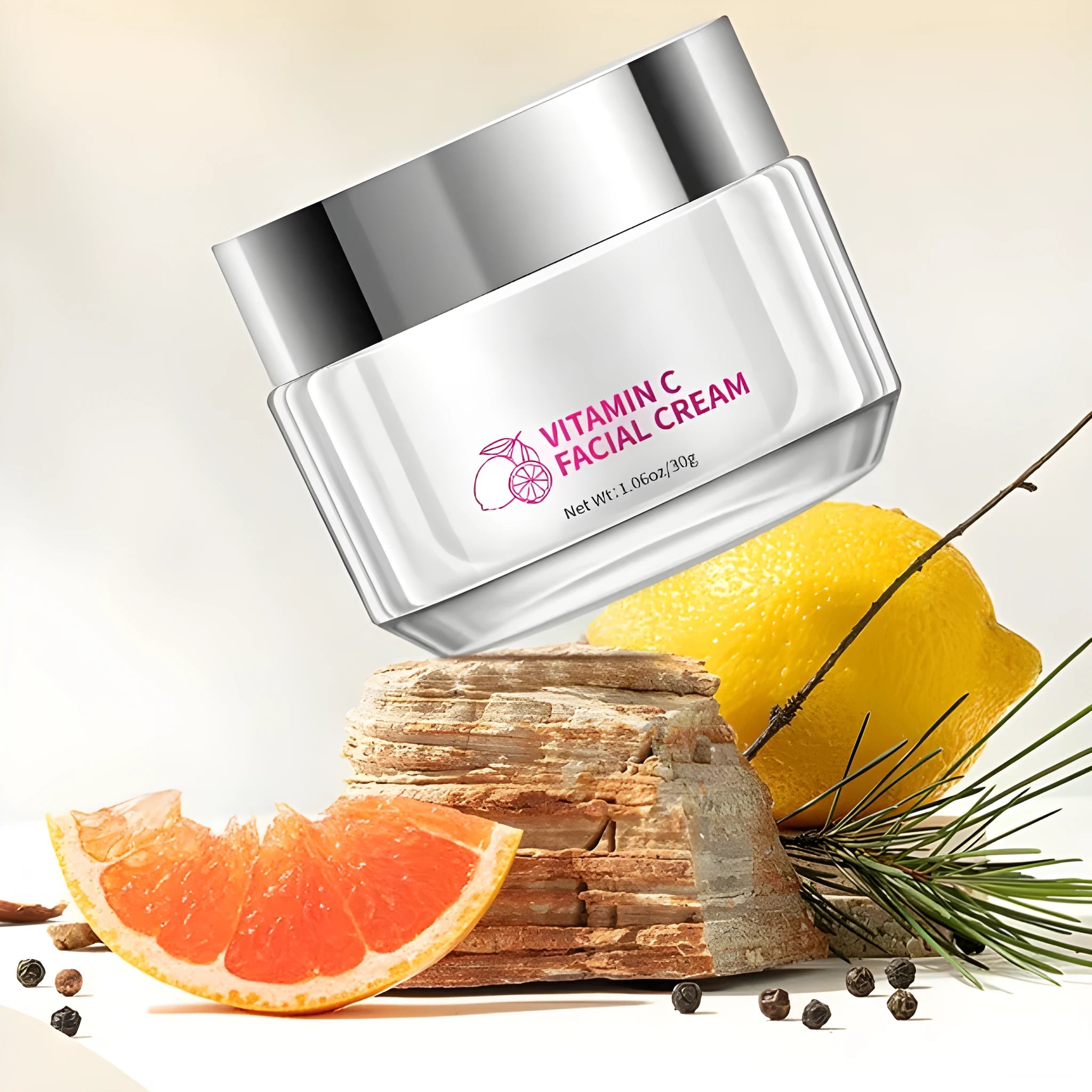 Vitamin C Face Cream 30g in square protective jar packaging