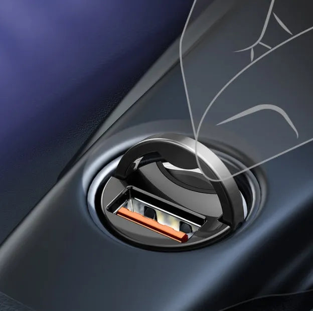 Baseus electro-optical grey 30W PPS fast car charger with 1 metre USB cable for mobile phones