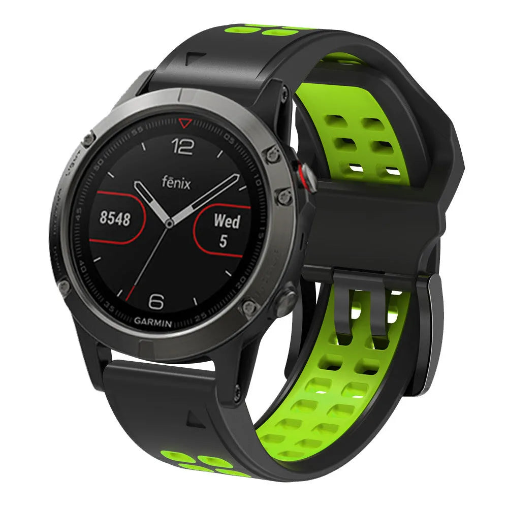 Two-colour silicone quick release watch strap with pin buckle in black and orange combination