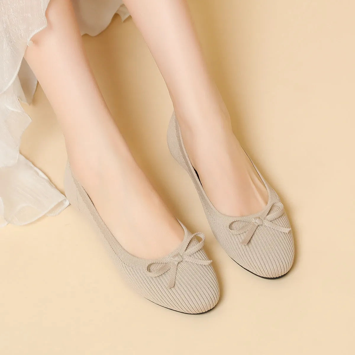 Women's round toe shallow mouth flat pumps in butterfly colours with fabric upper and flat heel