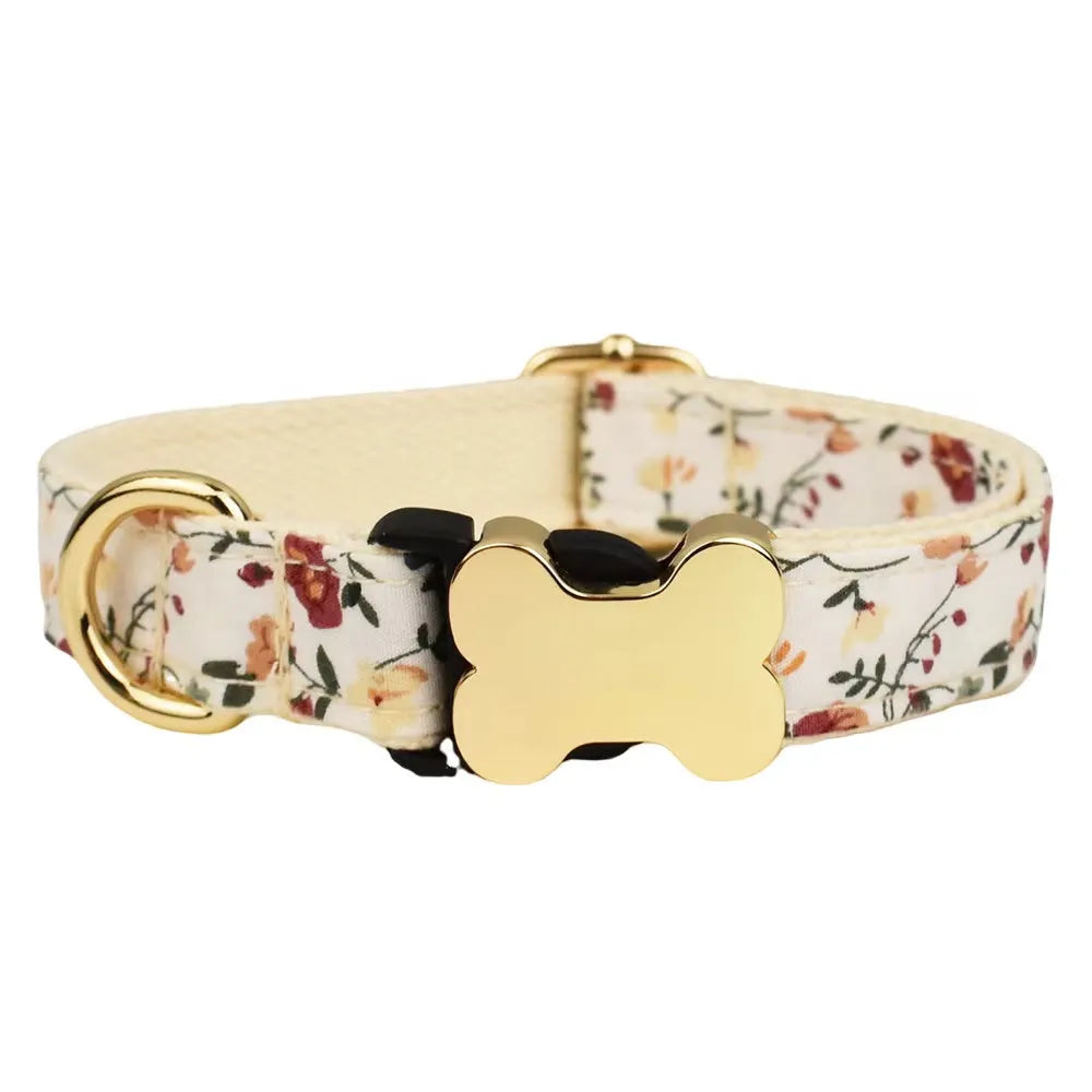 Nylon dog collar with printed grid pattern and plastic bone-shaped buckle