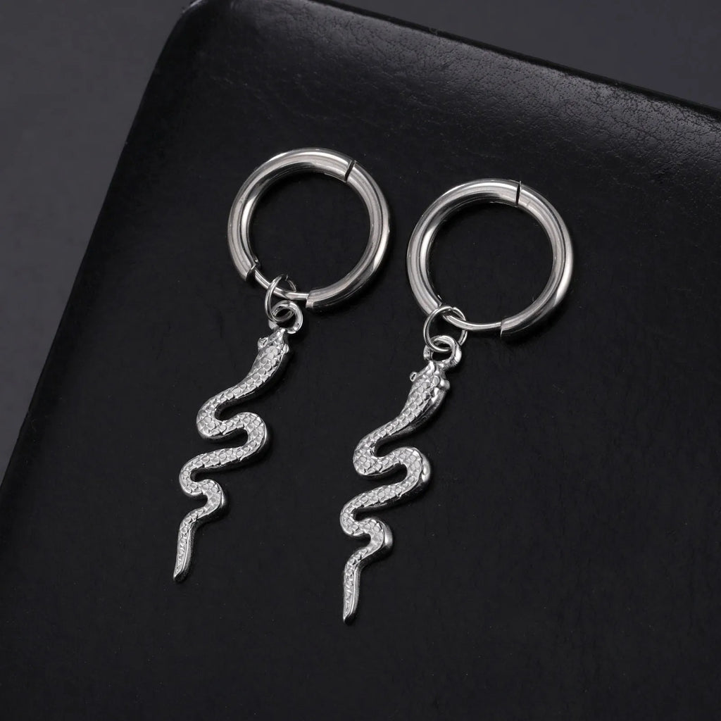Gold plated stainless steel snake-shaped vintage clip earrings with Zodiac design