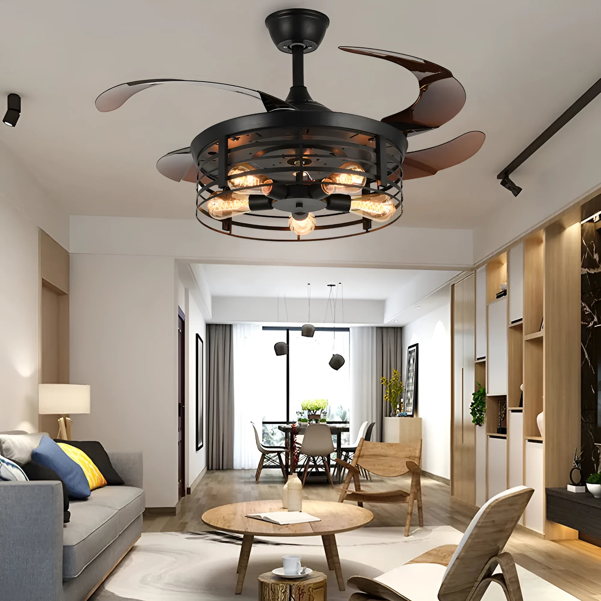42-inch industrial ceiling fan light with American retro style and acrylic construction
