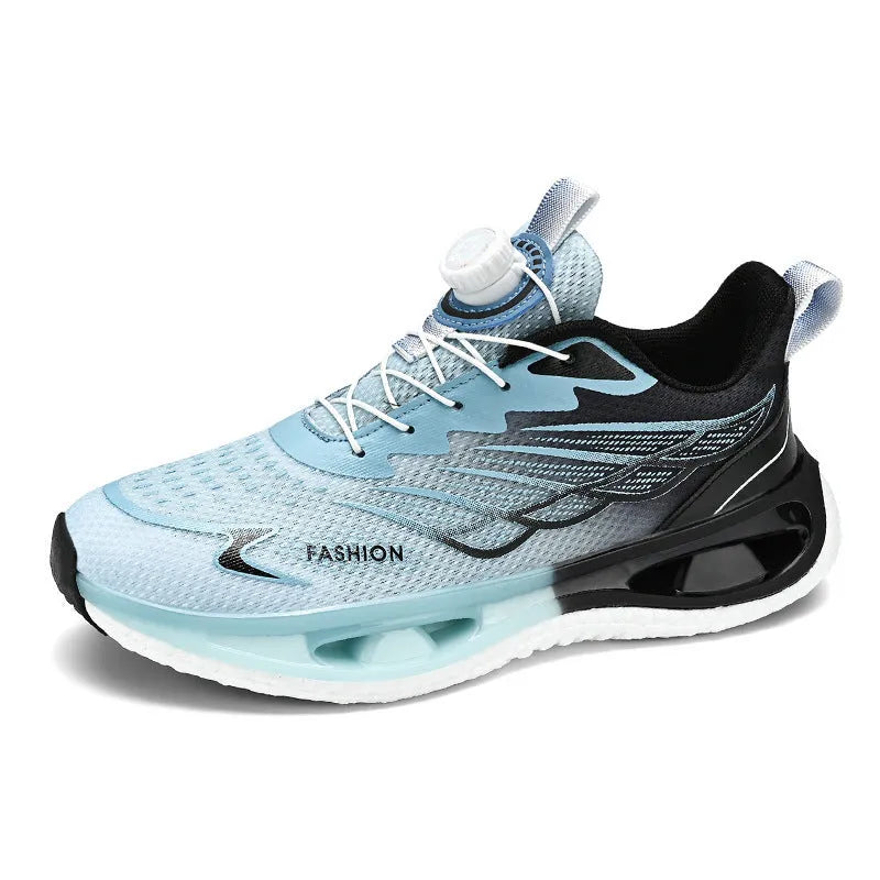 Men's low-top rotating button sneakers with shock absorption in mesh or leather options