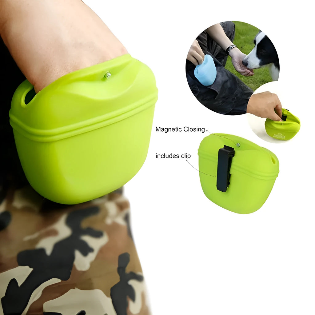 Silicone dog training treat waist bag with clip and magnetic closure in multiple colours