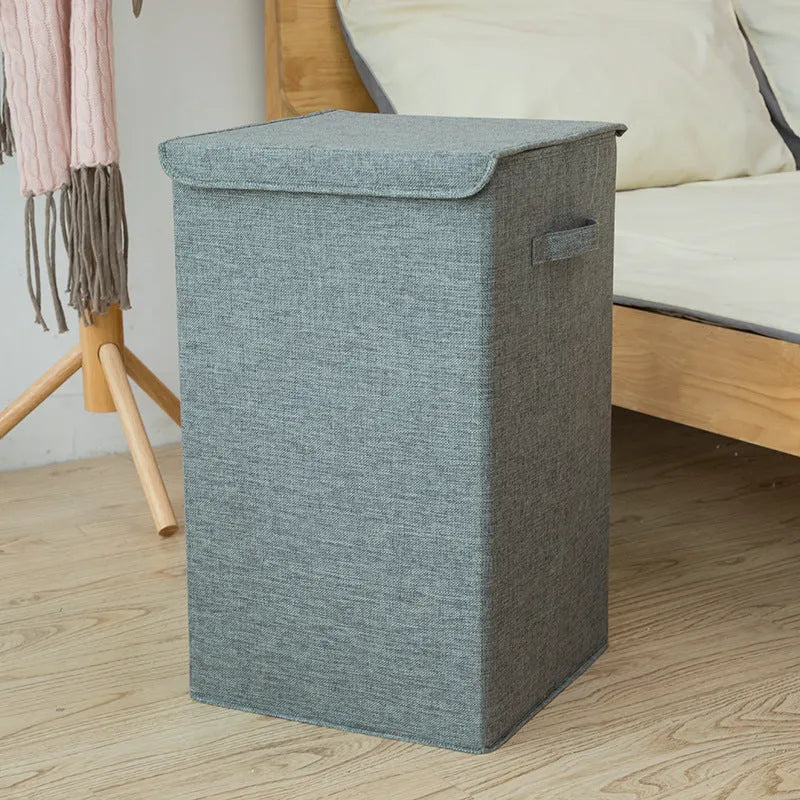 3D foldable clothes storage basket in cotton linen fabric, grey colour, medium size